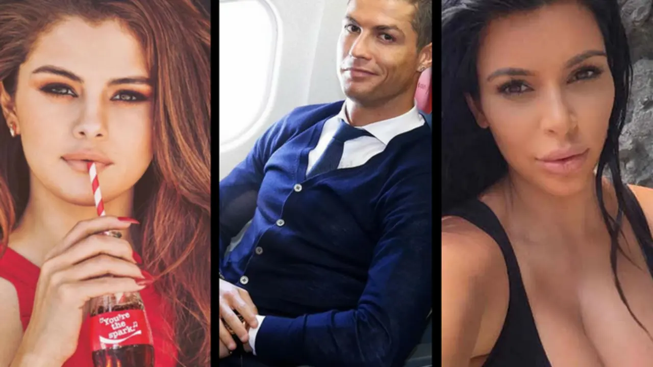 Selena Gomez, cantante, Cristiano Ronaldo, futbolista, y Kim Kardashian, empresaria. Instagram.