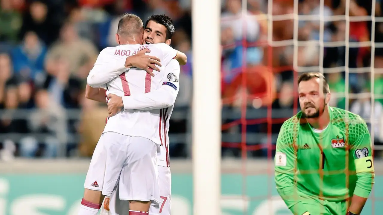 Iago Aspas celebra un gol con Espa&ntilde;a. / Twitter
