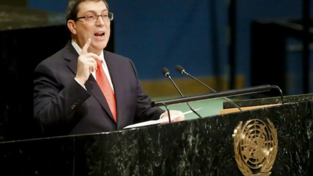Bruno Rodr&iacute;guez, canciller de Cuba, en su intervenci&oacute;n en la Asamblea General de la ONU. www.un.org