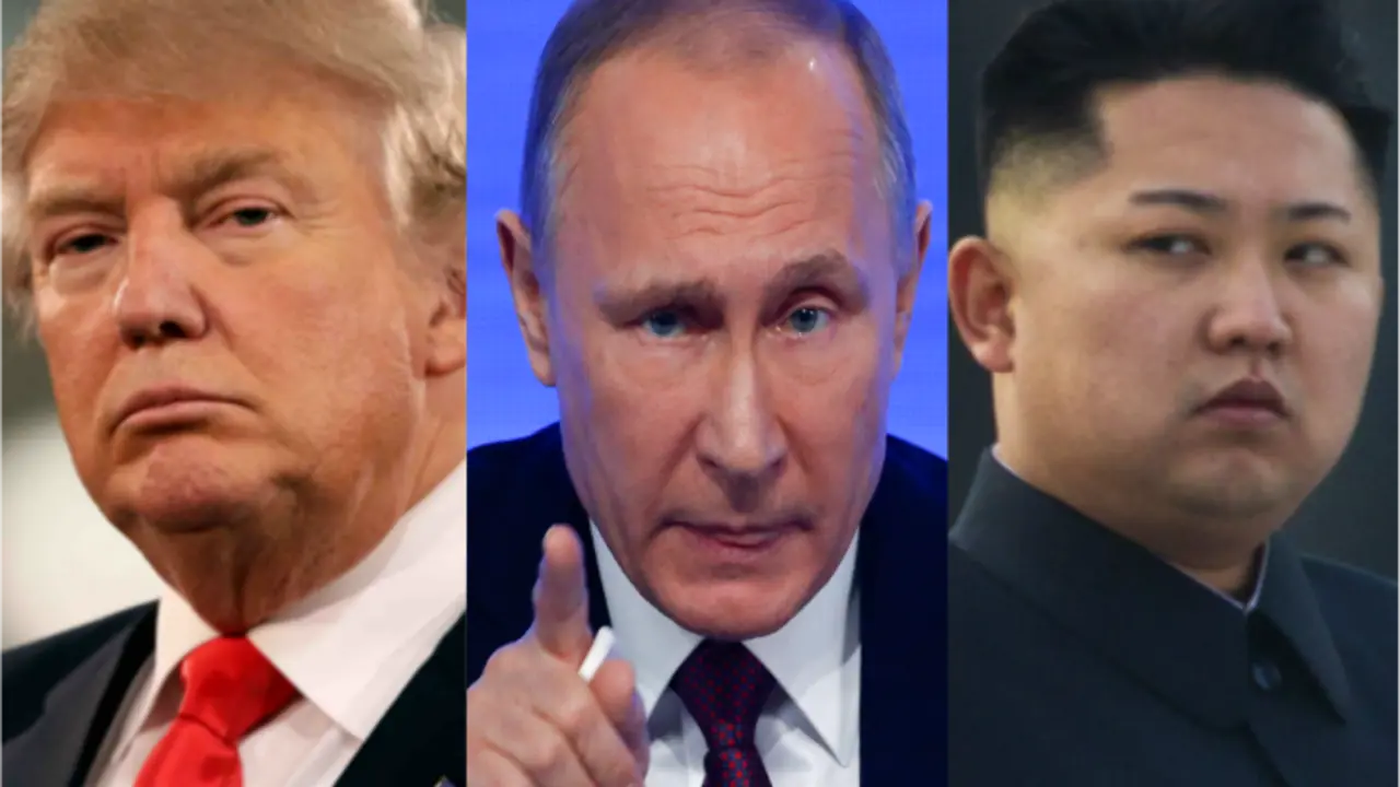 Donald Trump, presidente de Estados Unidos; Vladimir Putin, presidente de Rusia; Kim Jong-un, lider supremo de Corea del Norte. RR SS