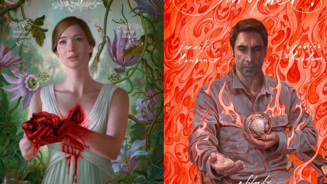 Jennifer Lawrence, actriz, y Javier Bardem, actor, en los p&oacute;ster oficiales de Mother!.