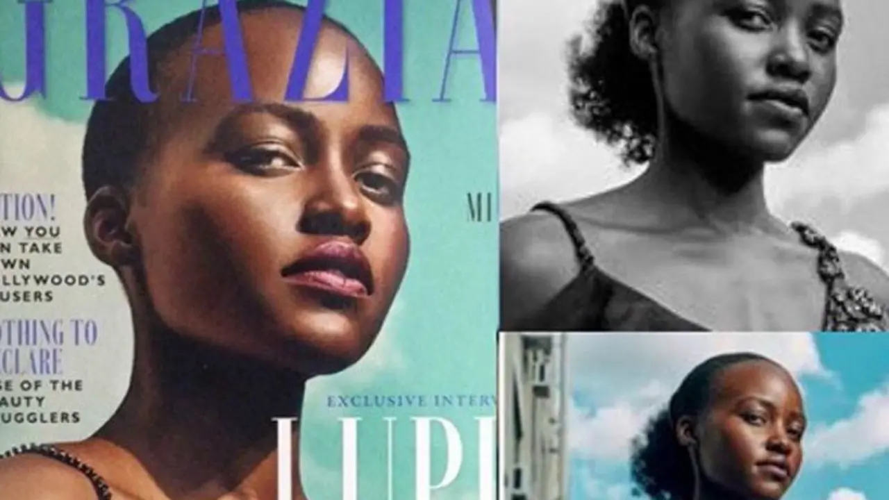 Portada de la revista Grazia donde se modifica el cabello de la actriz Lupita Nyong'o y fotograf&iacute;a original. / Instagram