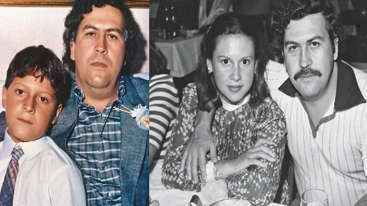Pablo Escobar, a la izquierda con su hijo, y a la derecha con quien fue su esposa.