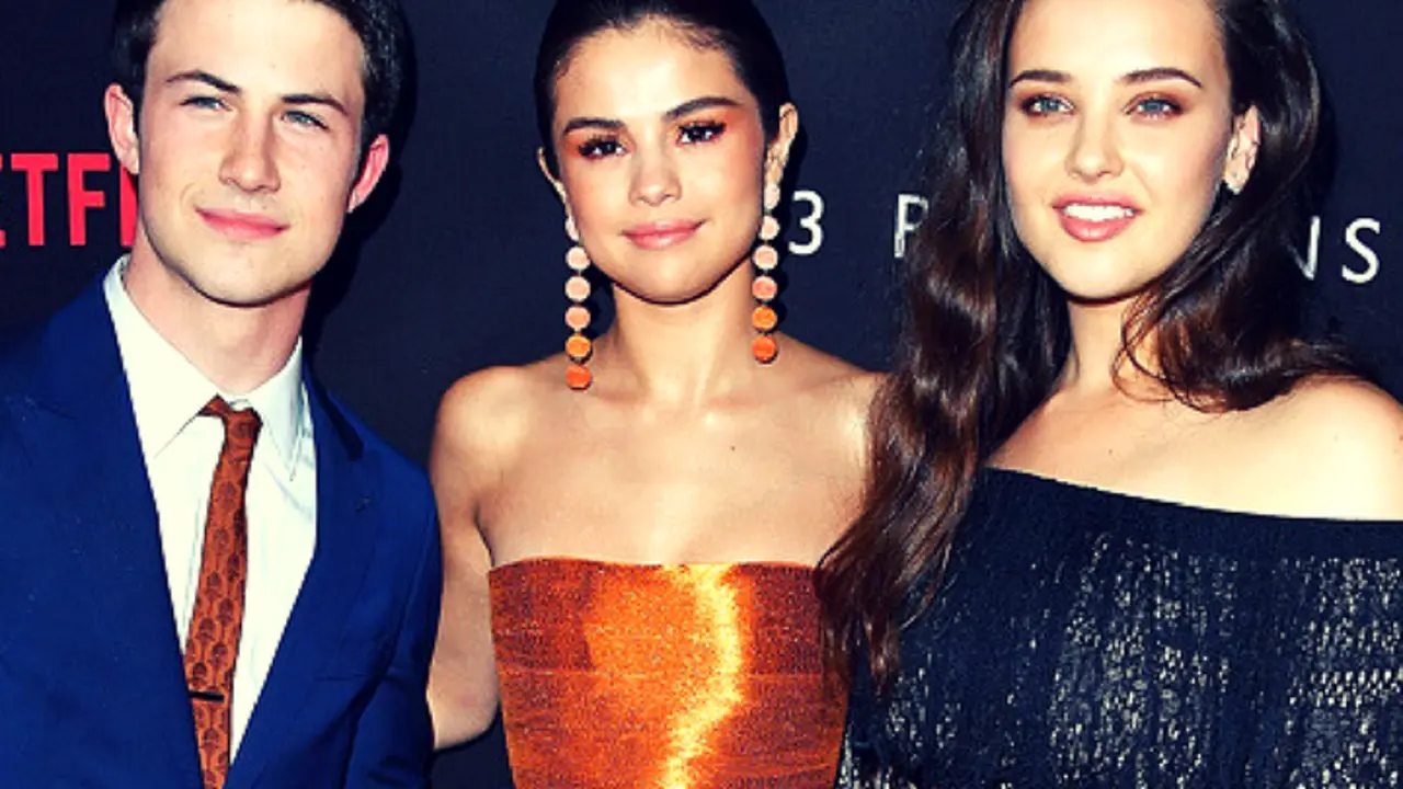 Dylan Minnette, actor; Selena Gomez; cantante y actriz; y Katherine Langford, actriz. Pinterest.