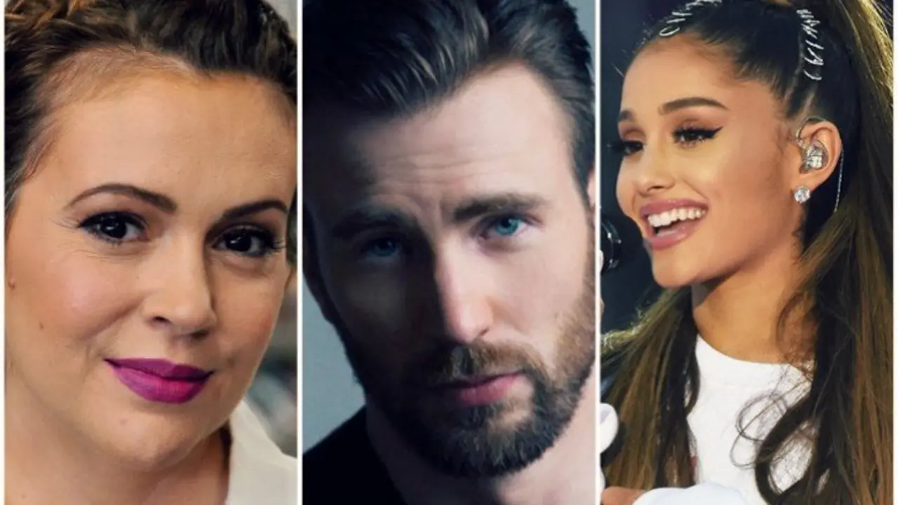 Alyssa Milano, actriz; Chris Evans, actor; Ariana Grande, cantante. RR SS