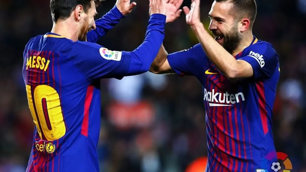 Celebraci&oacute;n Messi y Jordi Alba