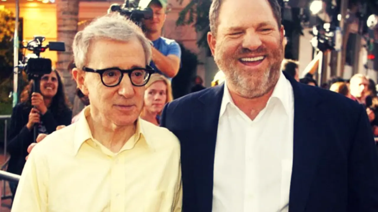 Woody Allen, director; y Harvey Weinstein, productor. Pinterest.