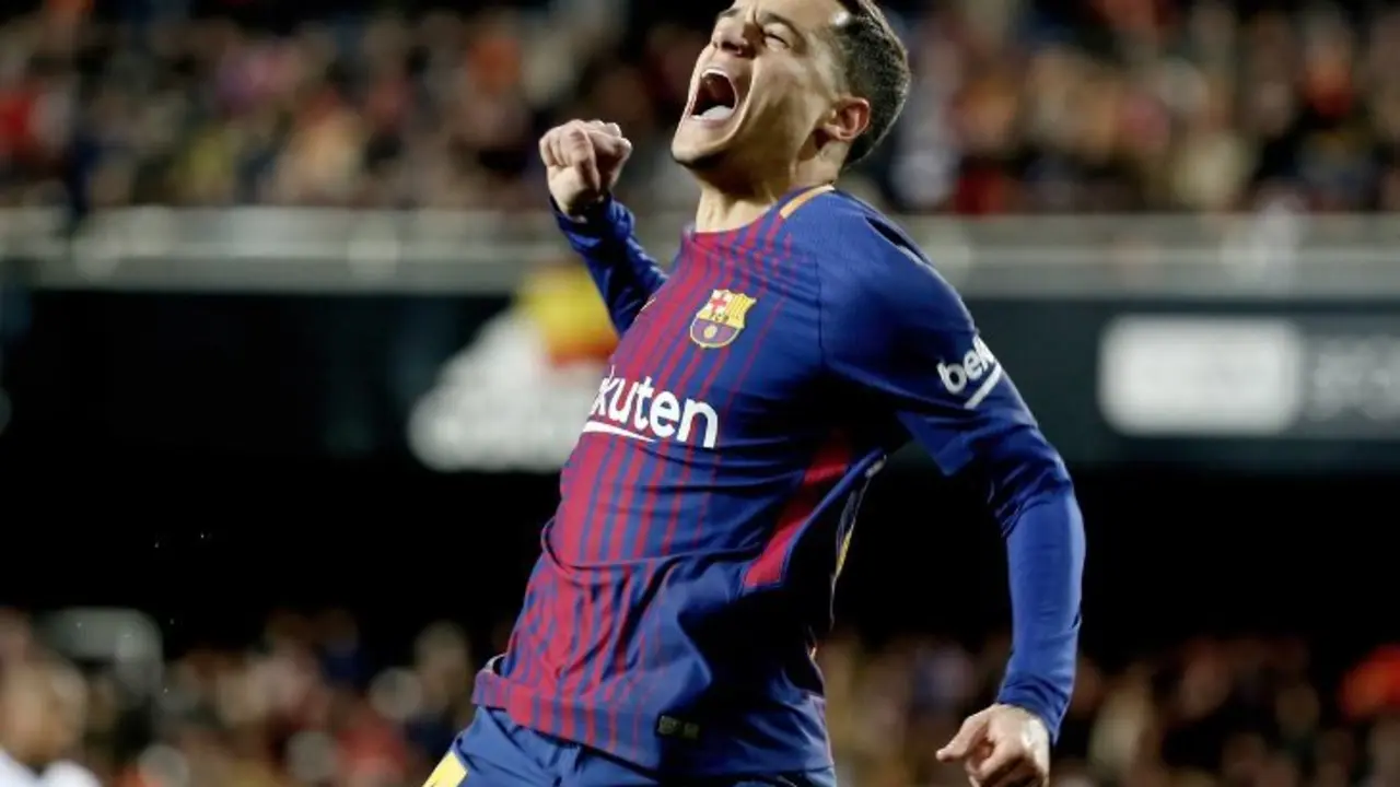Coutinho, celebrando su gol.