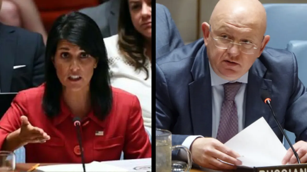 Nikki Haley, embajadora de EE UU; y Vassily Nebenzia, embajador ruso. RR SS.