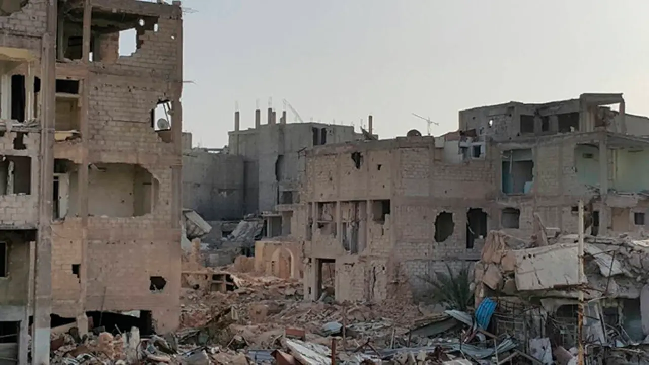 Some of the destruction in the besieged Syrian enclave of Eastern Ghouta, where some 393,000 civilians now living under daily bombardment have been trapped with inadequate access to food, medicine and other essentials for the past five years. ; 