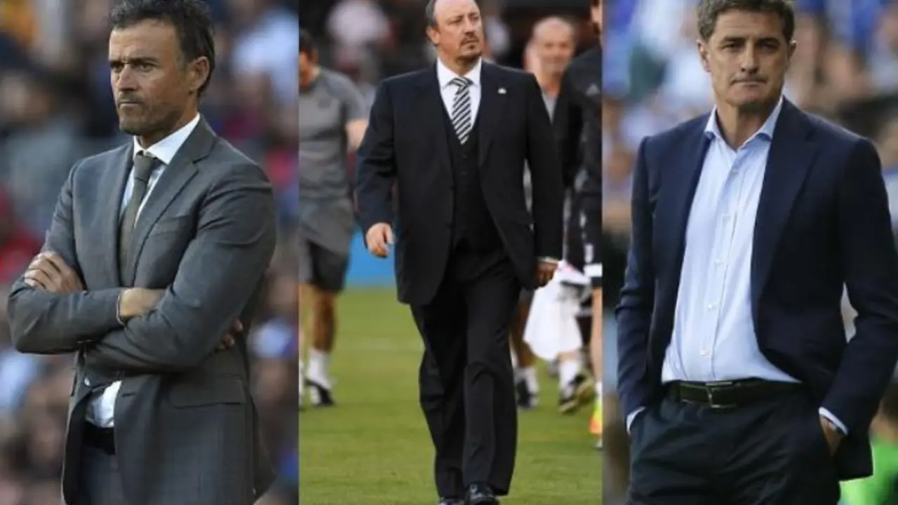 Luis Enrique, Rafa Ben&iacute;tez y M&iacute;chel, entrenadores. / Montaje: Elcomercio.es
