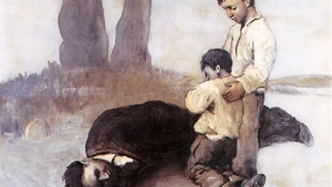 A derradeira leici&oacute;n do mestre (La &uacute;ltima lecci&oacute;n del maestro). / Castelao, 1945. Fragmento de &oacute;leo sobre lienzo. Centro Galicia de Buenos Aires