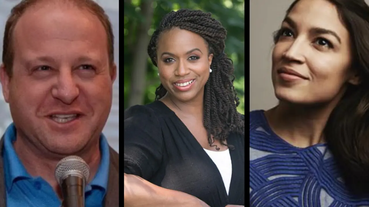 Jared Polis, primer gobernador gay en EE UU; Ayanna Pressley, primera legisladora negra de Massachusetts; y Alexandria Ocasio-Cortez, la legisladora m&aacute;s joven del Congreso. RR SS.