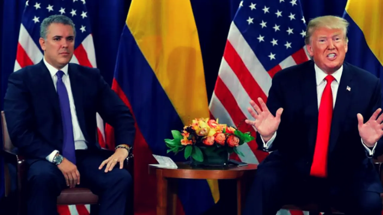 Iv&aacute;n Duque, presidente de Colombia, junto a Donald Trump, presidente de EE UU. RR SS.