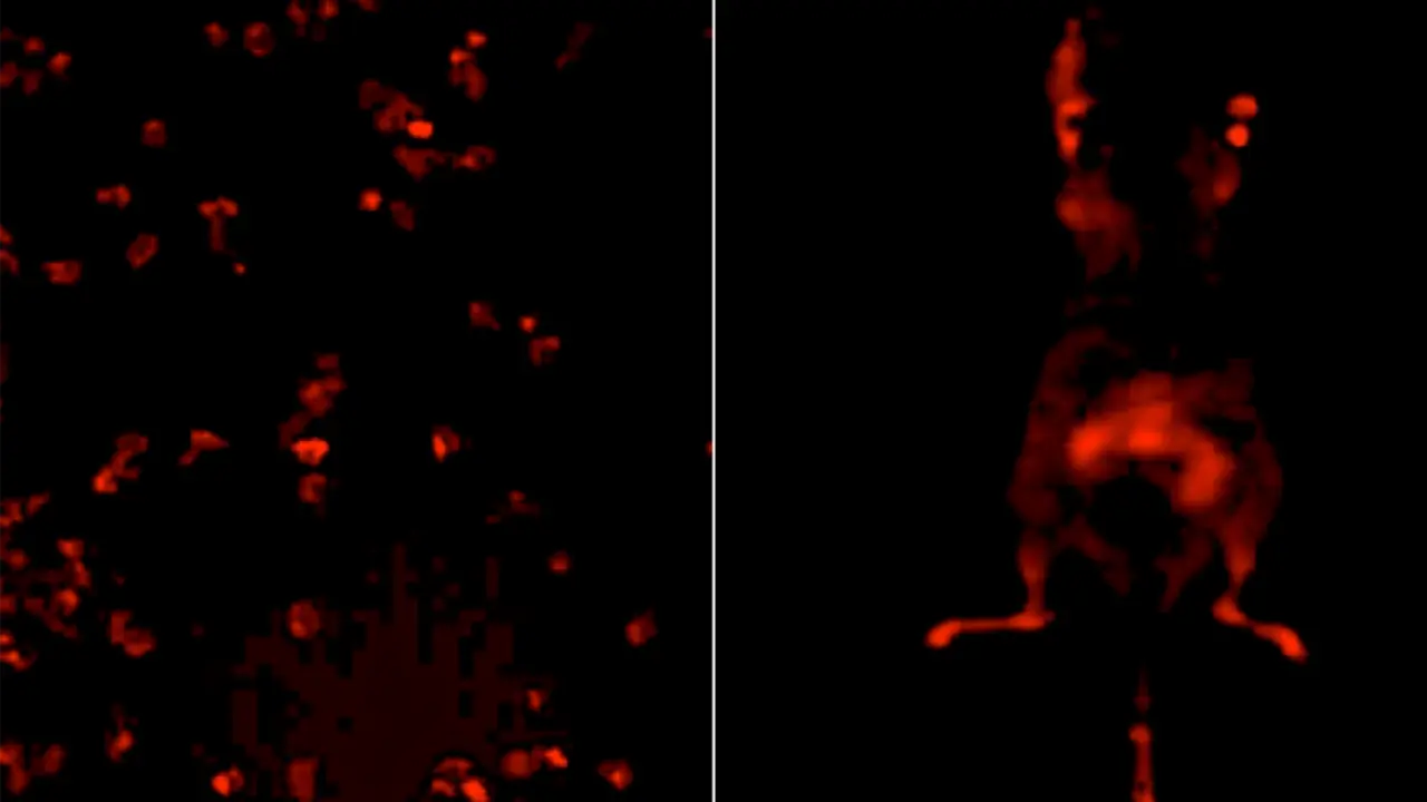 Imagen de los nuevos biosensores activándose al detectar una baja concentración de oxígeno en células (izquierda) y en modelos preclínicos de enfermedad (derecha). / CiMUS