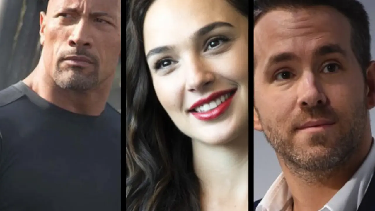 Dwayne Johnson, actor; Gal Gadot, actriz; y Ryan Reynolds, actor. RR SS.