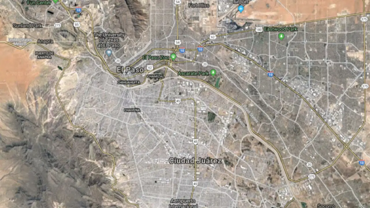 Ciudades de El Paso (EE UU), al norte, y Ciudad Suárez (México), al sur. / Mundiario