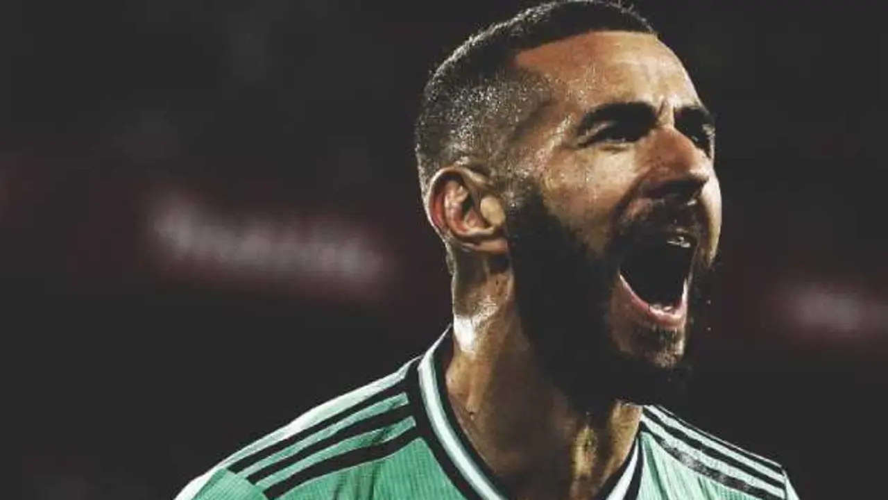 Benzema celebrando su quinto gol de la temporada de LaLiga. / Twitter