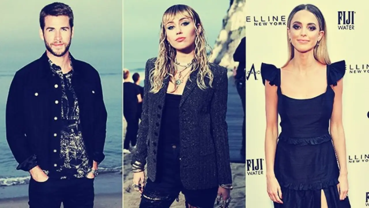 Liam Hemsworth, actor; Miley Cyrus, cantante; y Kaitlynn Carter, bloguera. RR SS