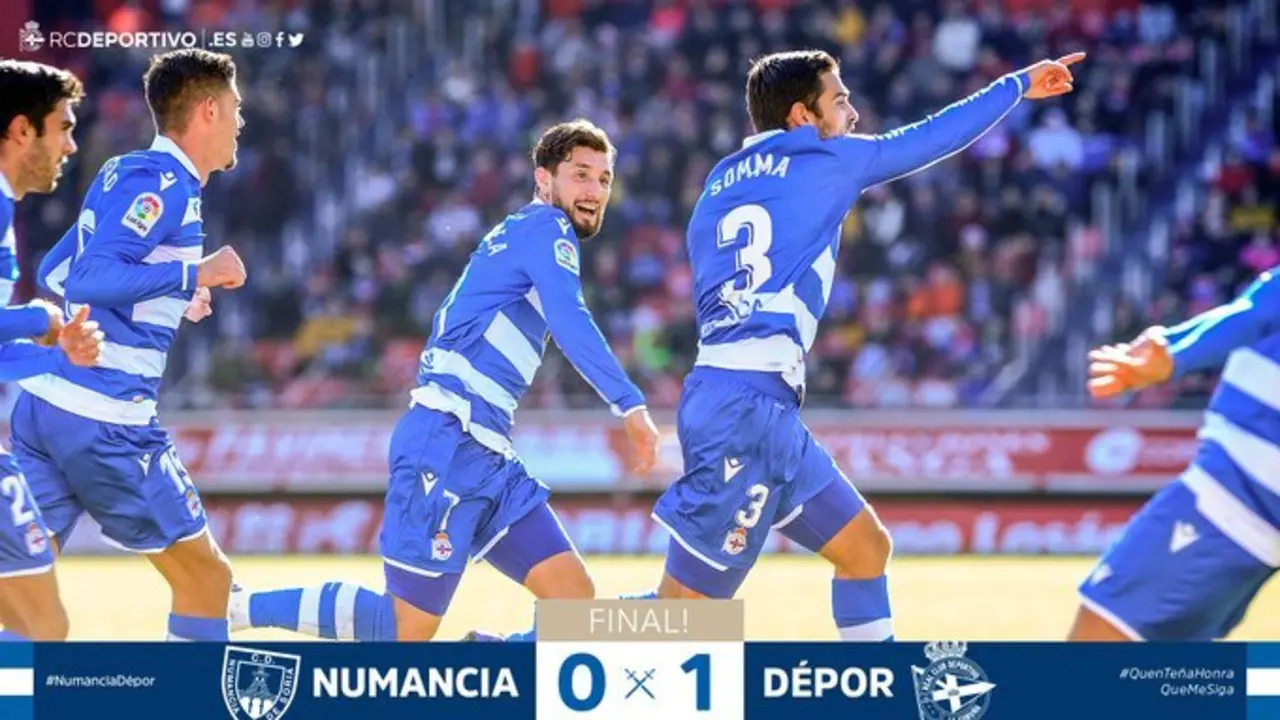 Somma celebra su gol ante el Numancia. / RCD