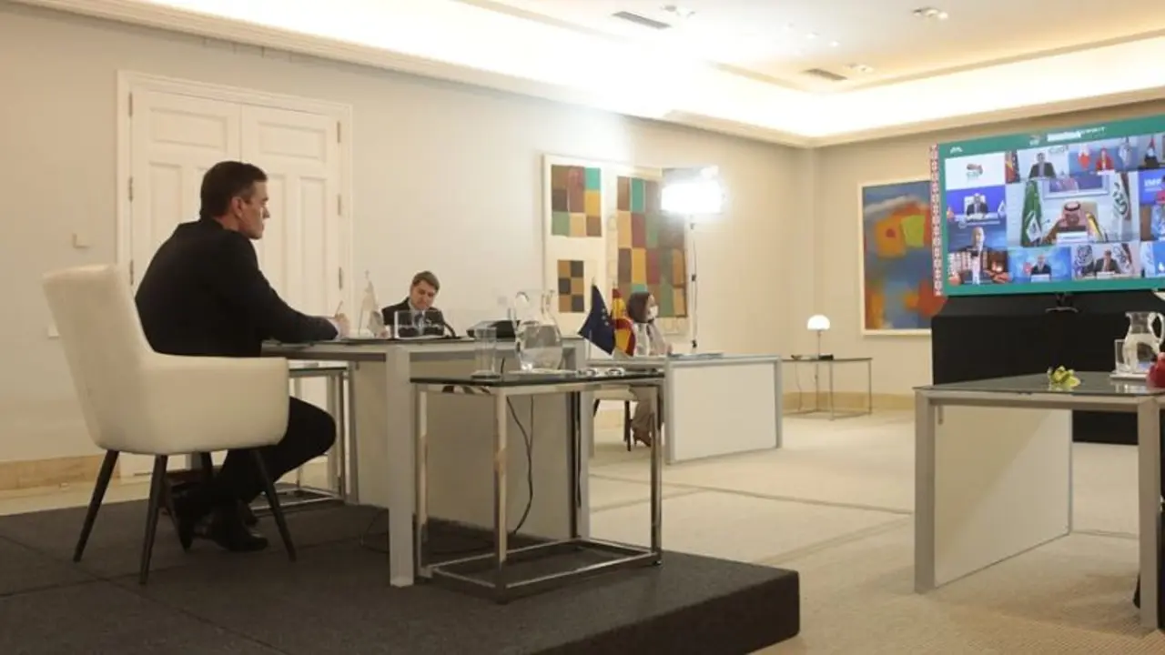 Pedro Sánchez, en videoconferencia. /Mundiario