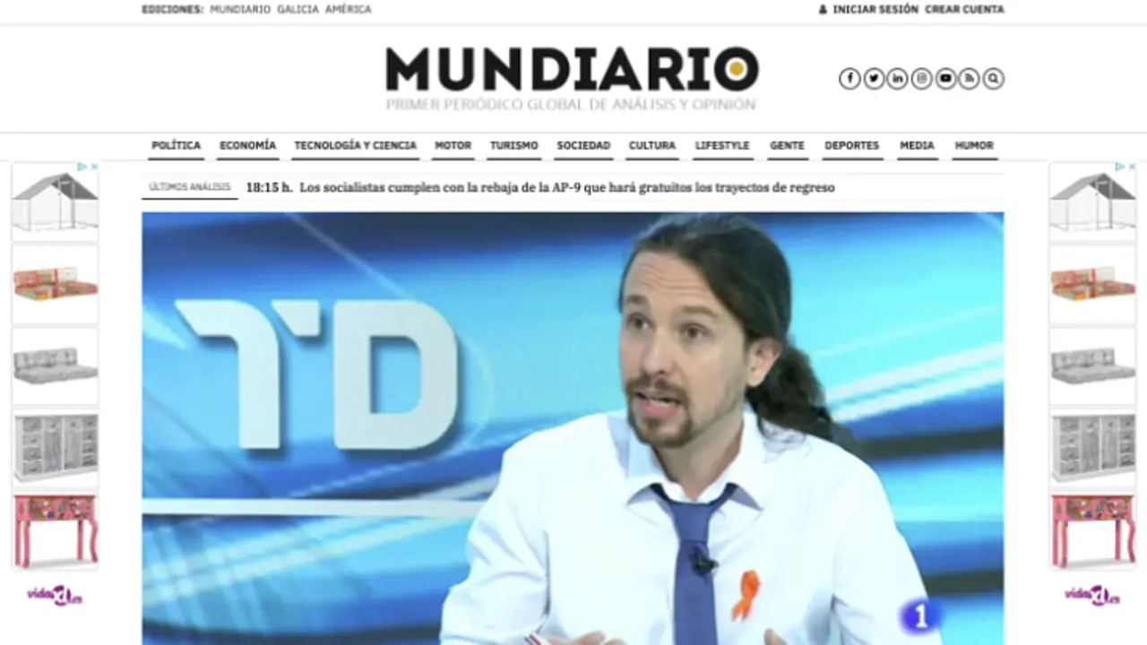 Vista parcial de la nueva home  de MUNDIARIO redise&ntilde;ada. / Mundiario