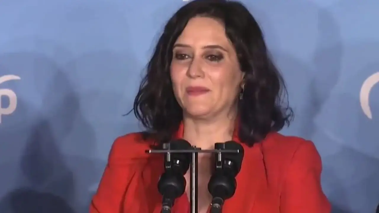 Isabel D&iacute;az Ayuso en su discurso tras el resultado electoral/ @populares