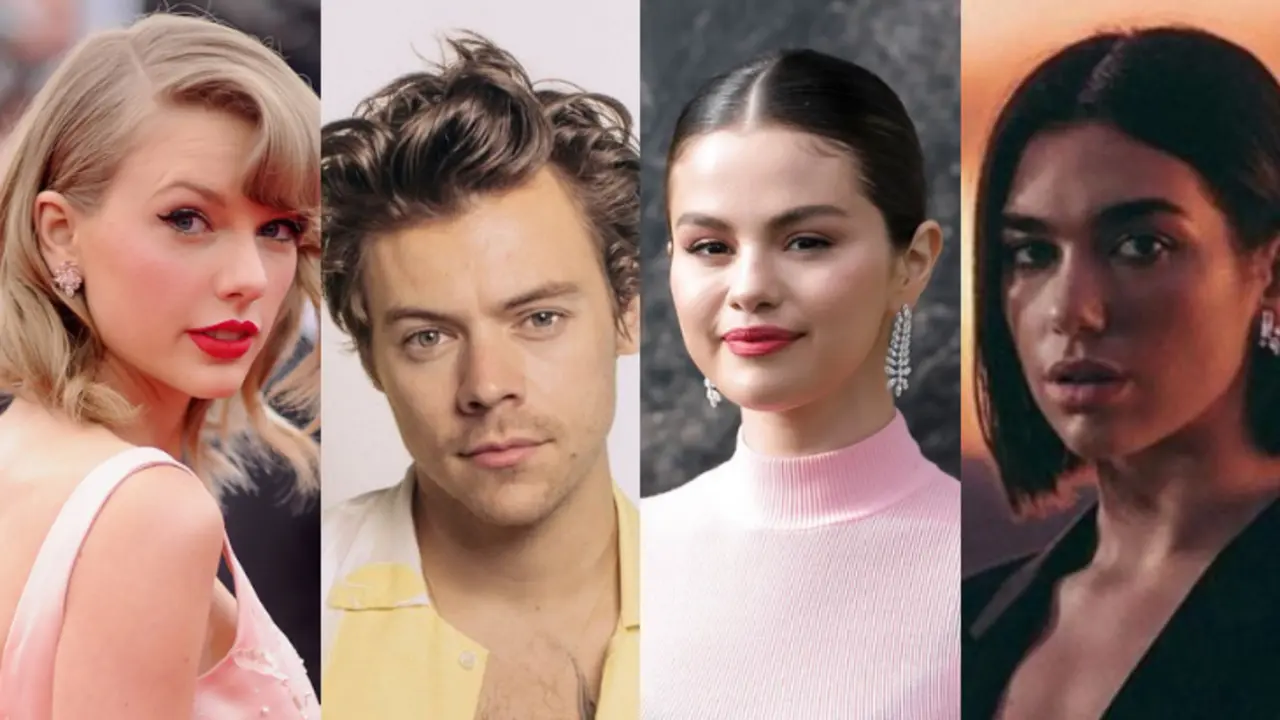 Taylor Swift, Harry Styles, Selena G&oacute;mez y Dua Lipa, cantantes. / RRSS.