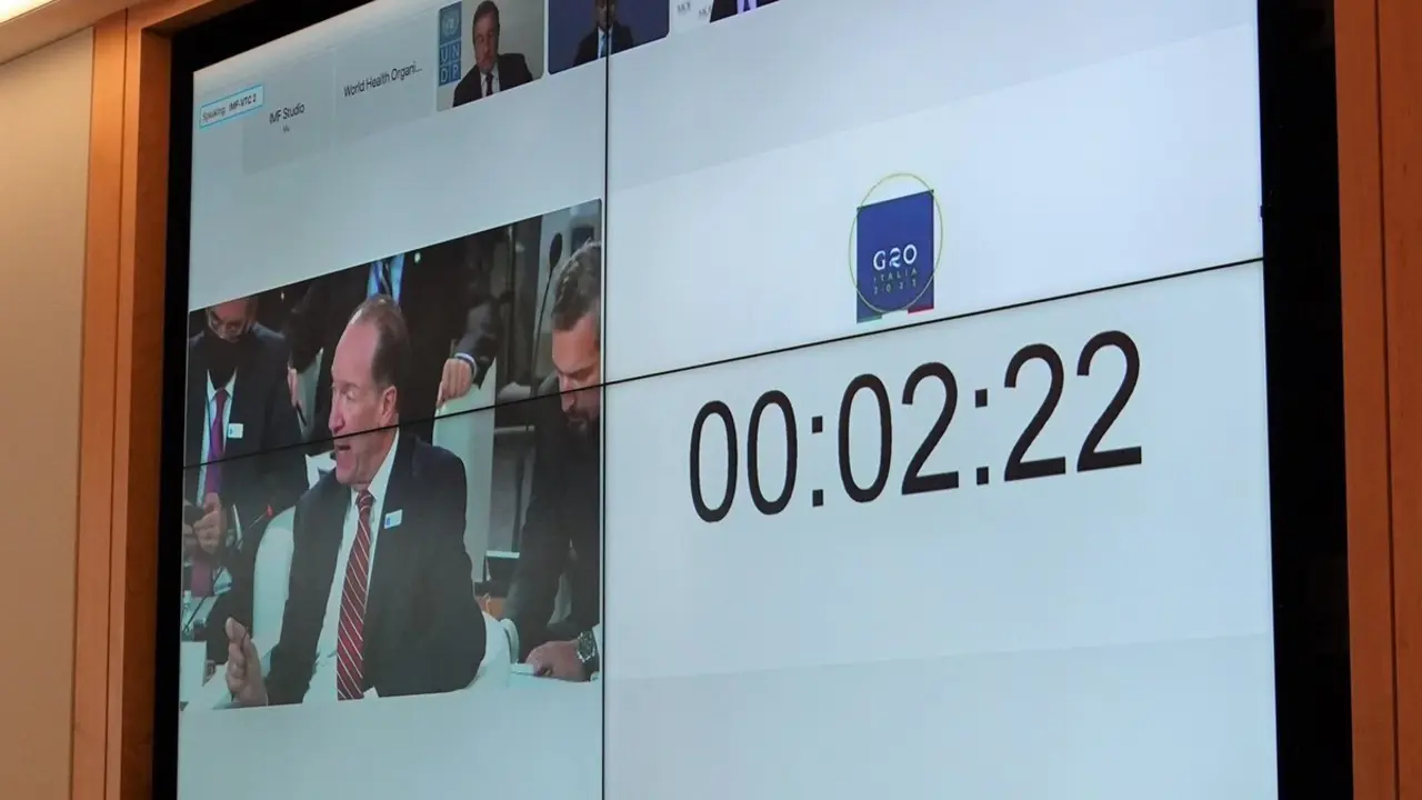 David Malpass, presidente del Banco Mundial, drante su intervención en el G20. / TW @DavidMalpassWBG