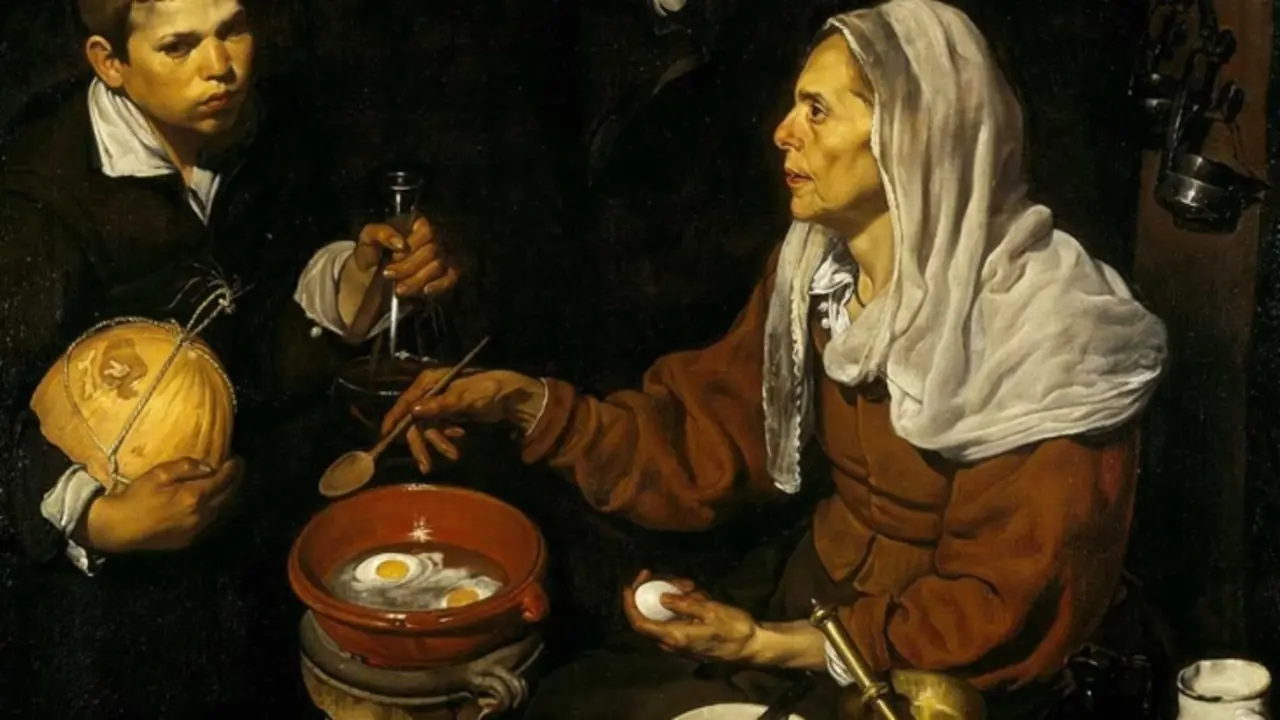 Vieja friendo huevos. _ Vel&aacute;zquez