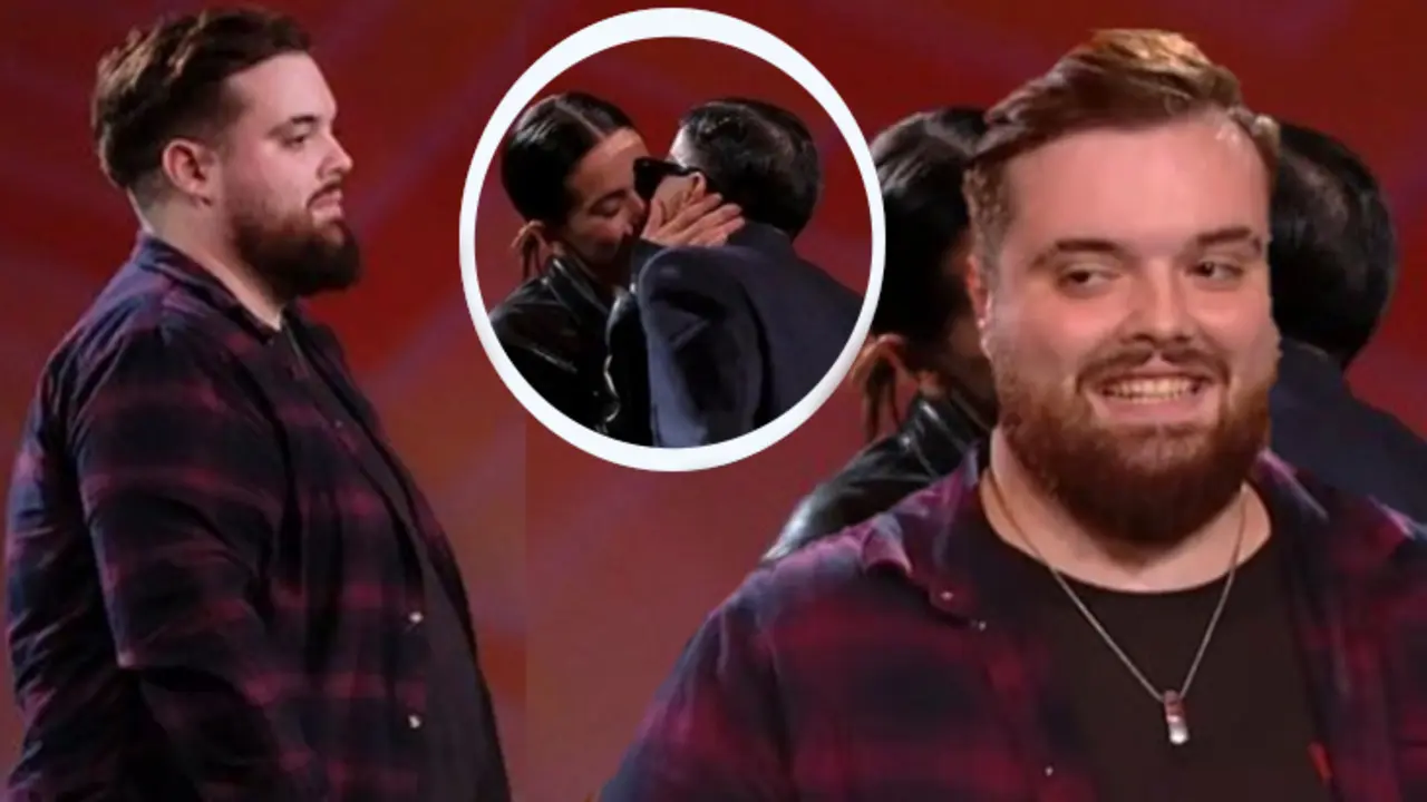 La reacci&oacute;n de Ibai Llanos durante el beso de Rosal&iacute;a y Rauw Alejandro. / Collage.