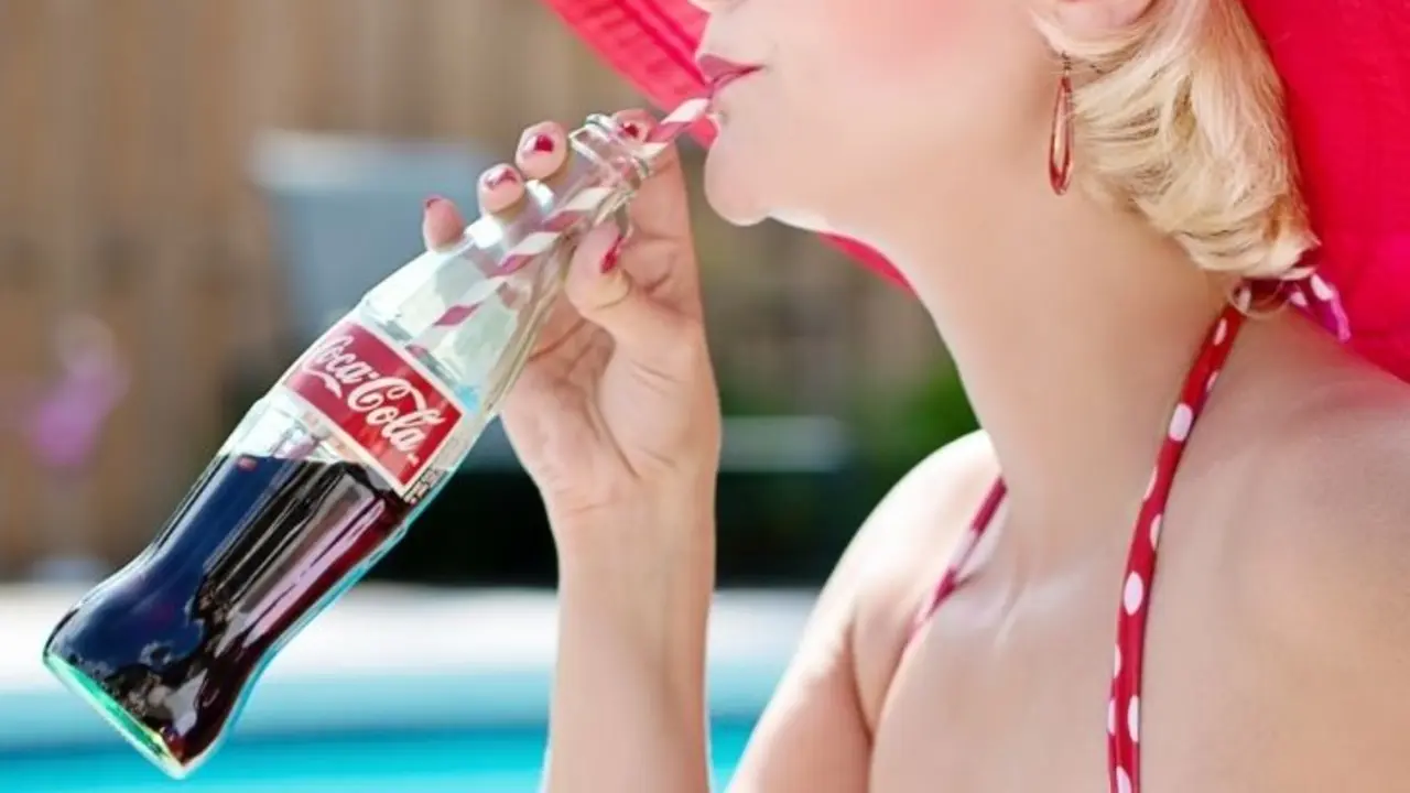 Una mujer tomando una botella de vidrio de Coca-Cola. / Pexels.com.