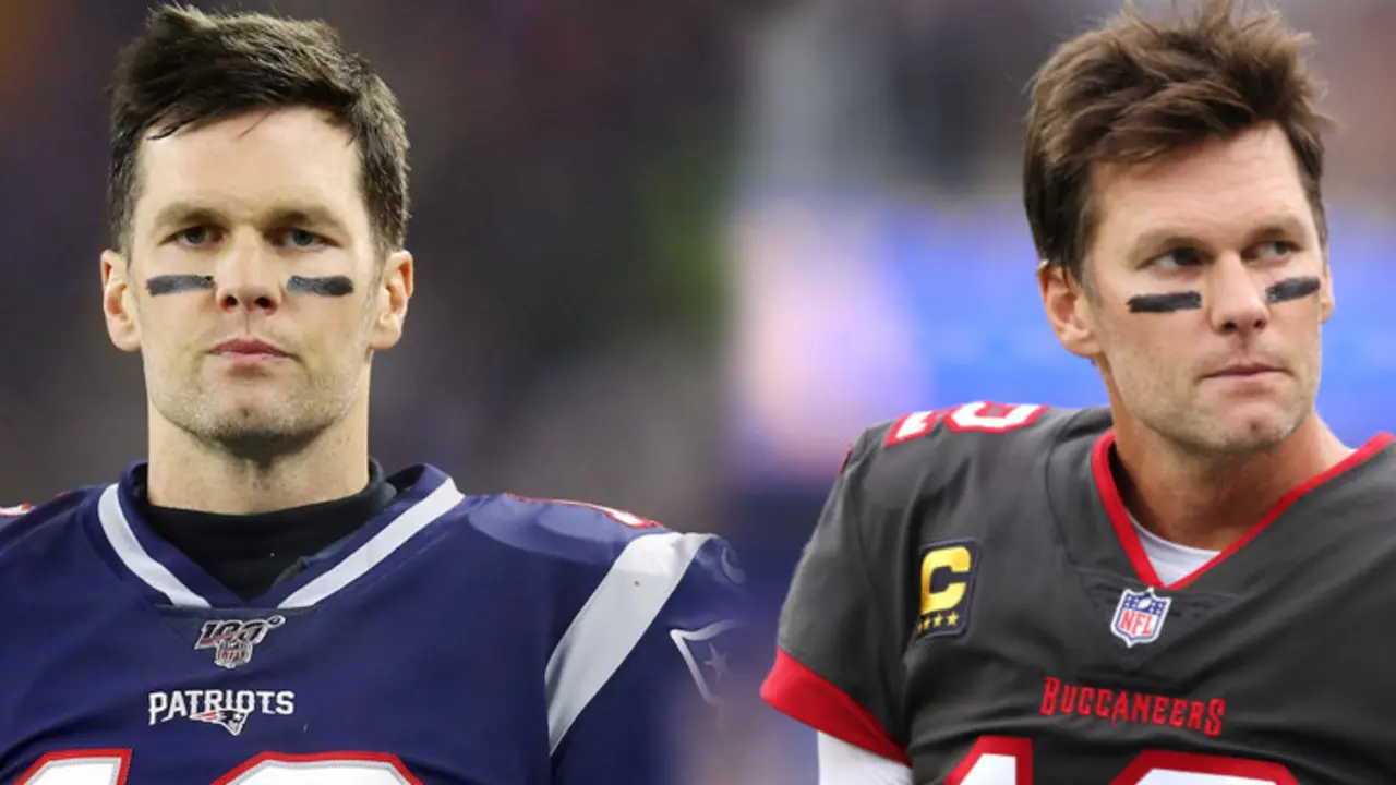 Tom Brady collage Bucaneros y Patriotas NFL. / Collage.