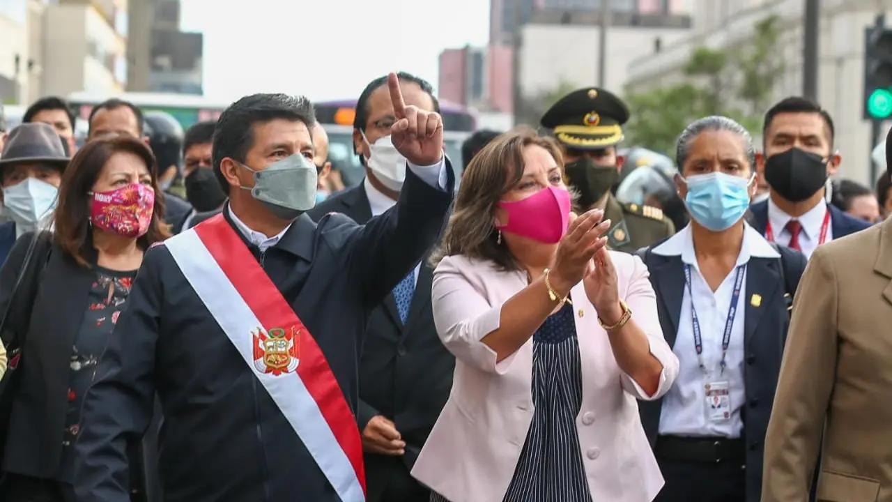 Expesidente del Per&uacute;, Pedro Castillo y la presidenta Dina Boluarte. / RR.SS.