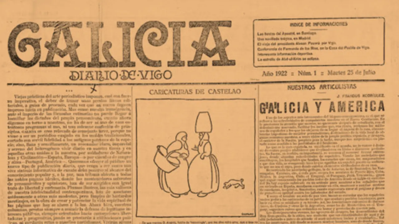 Fragmento de la primera página del diario Galicia. / Mundiario