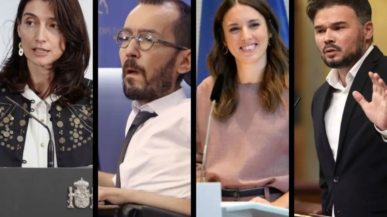 Pilar Llop, ministra de Justicia; Pablo Echenique, pol&iacute;tico espa&ntilde;ol; Irene Montero, ministra de Igualdad; y Gabriel Rufi&aacute;n, diputado. / RR SS.