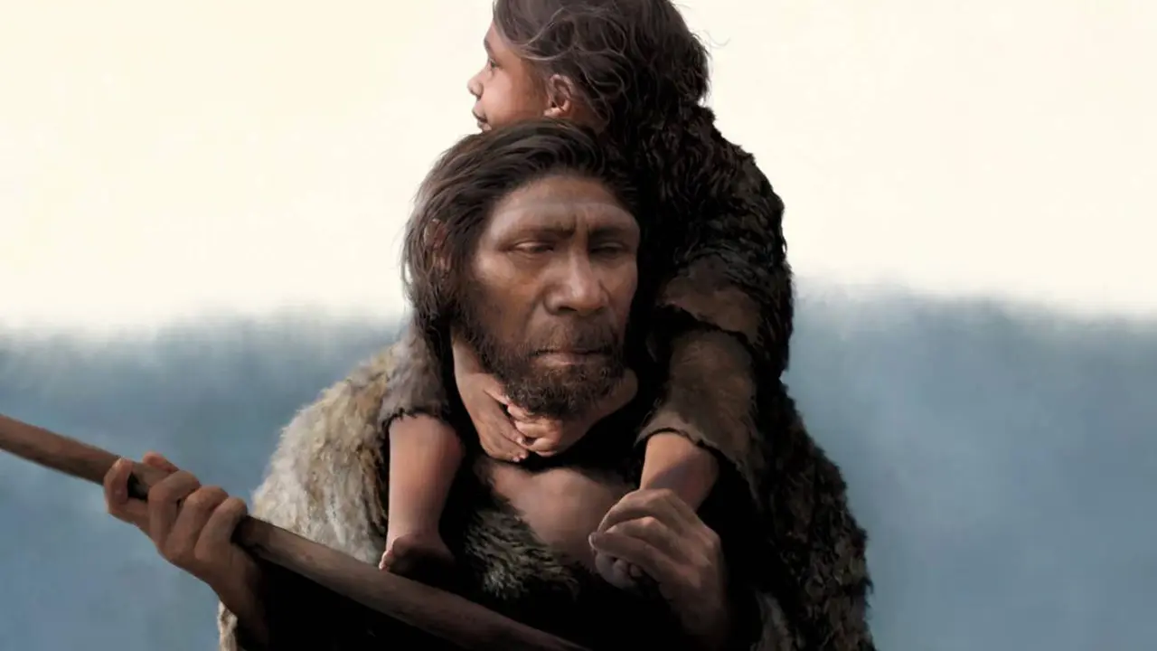 Ilustraci&oacute;n de un padre neandertal y su hija. / SINC-Tom Bjorklund