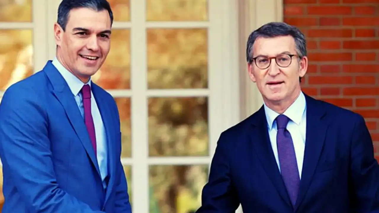 Pedro S&aacute;nchez, presidente de Gobierno, y Alberto N&uacute;&ntilde;ez Feij&oacute;o, presidente del PP. / RR SS.