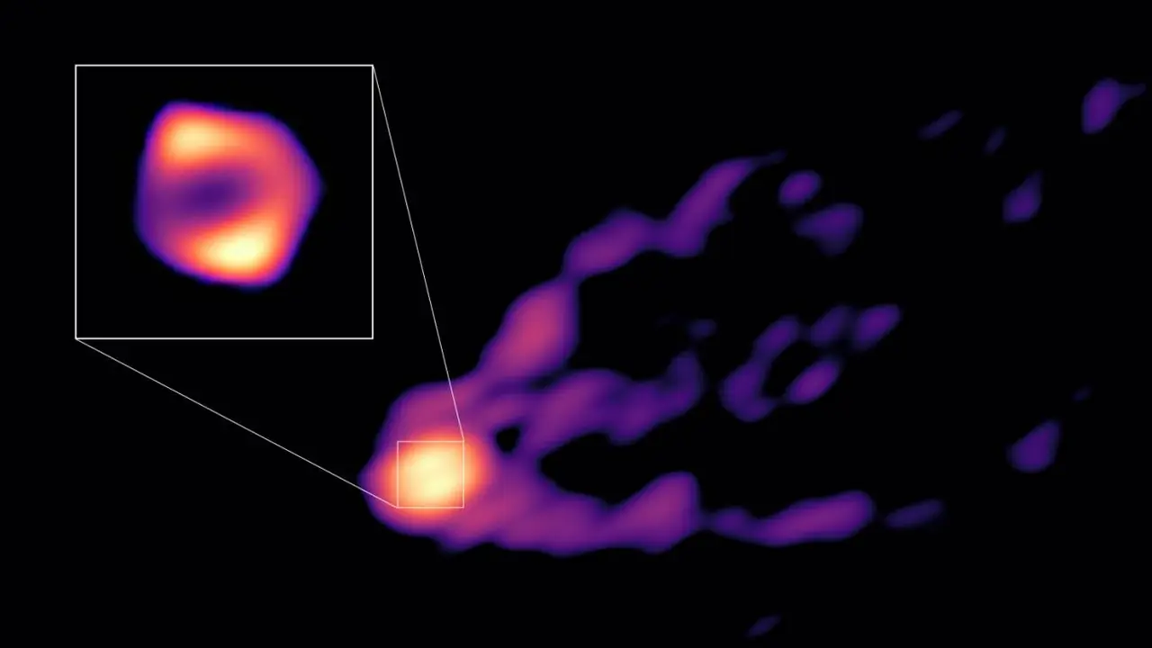 Chorro de materia y el agujero negro de la galaxia Messier 87. / SINC