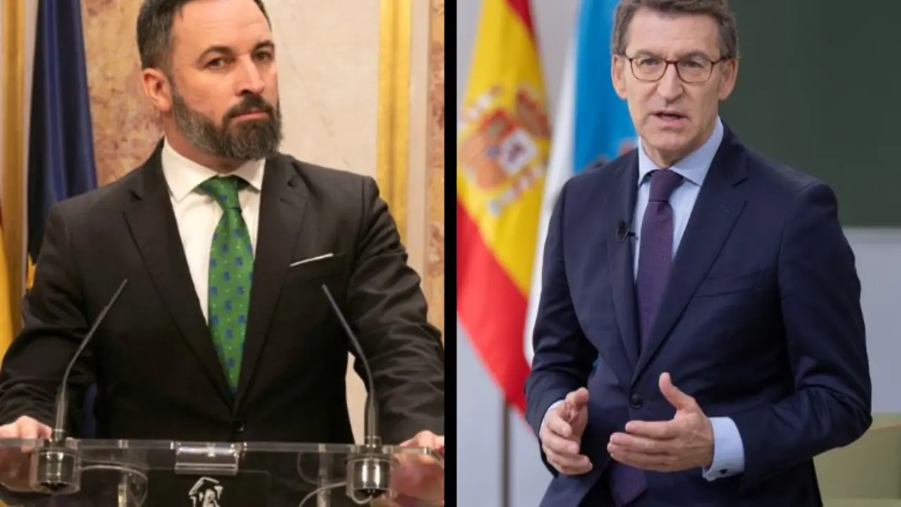 Santiago Abascal, l&iacute;der de Vox, y Alberto N&uacute;&ntilde;ez Feij&oacute;o, presidente del PP. / RR SS