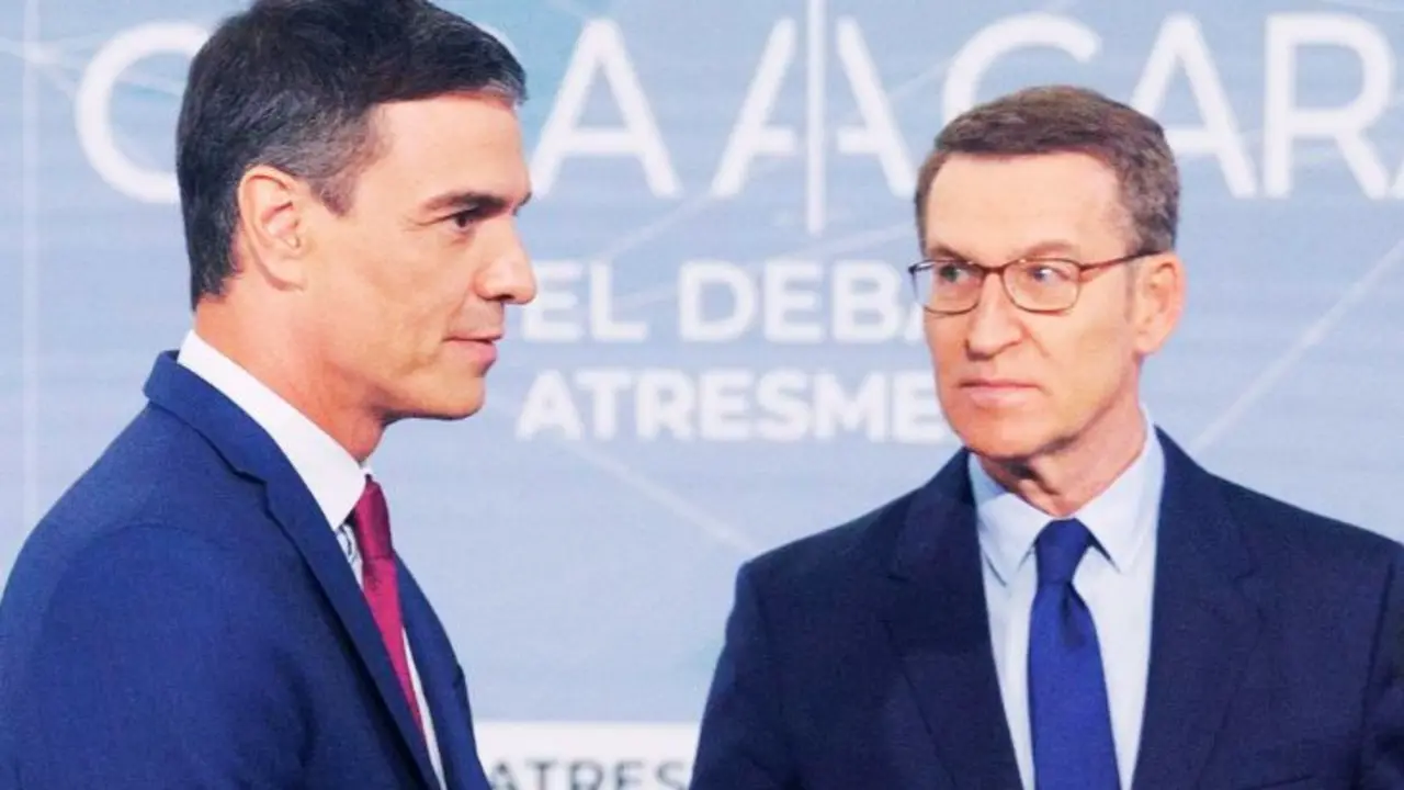 Pedro S&aacute;nchez, presidente de Espa&ntilde;a; y Alberto N&uacute;&ntilde;ez Feij&oacute;o, l&iacute;der del PP. / RR SS.