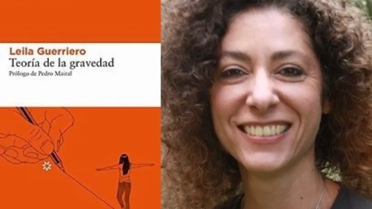 Portada de "Teor&iacute;a de la gravedad" y retrato de la autora