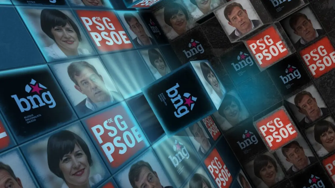 Logos del PSdeG y BNG junto a sus principales dirigentes. / Mundiario