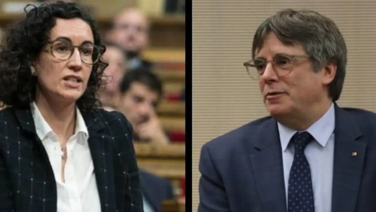 Marta Rovira, secretaria general de ERC; y Carles Puigdemont, lider de Junts. / RR SS