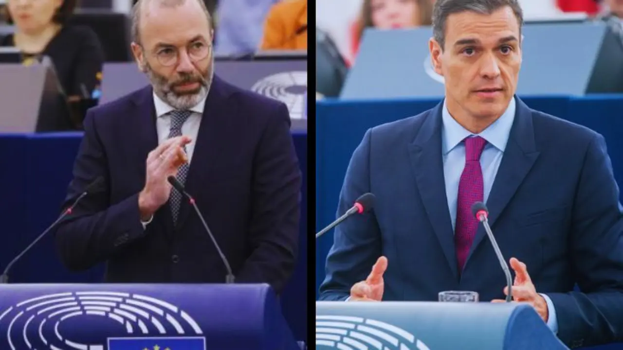 Manfred Weber, l&iacute;der del Partido Popular Europeo; y Pedro S&aacute;nchez, presidente del Gobierno de Espa&ntilde;a. / RR SS.