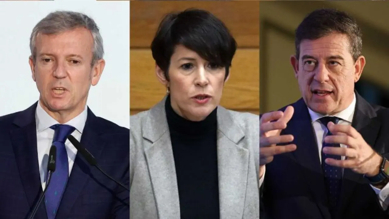 Alfonso Rueda (PP), Ana Pont&oacute;n (BNG) y Jos&eacute; Ram&oacute;n G&oacute;mez Besteiro (PSdeG). / RR SS.