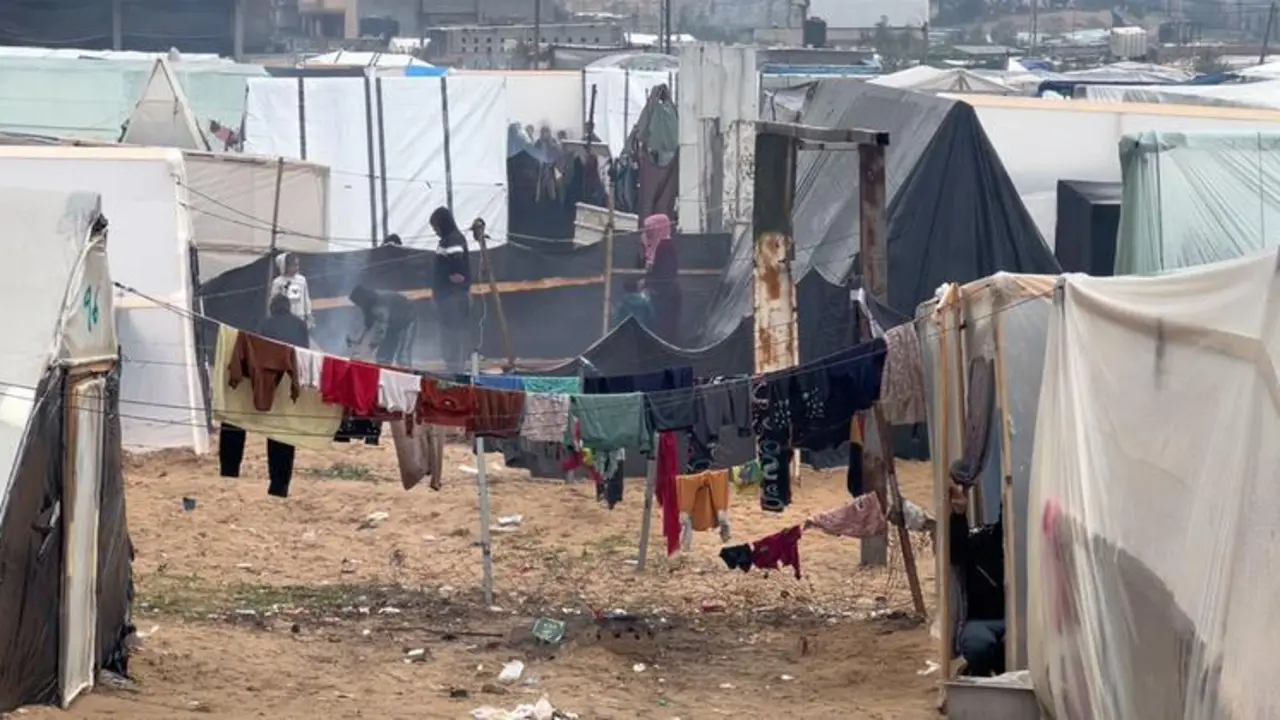 Refugio temporal en la ciudad de Rafah, en el sur de la Franja de Gaza, para los palestinos desplazados. / ACNUDH.