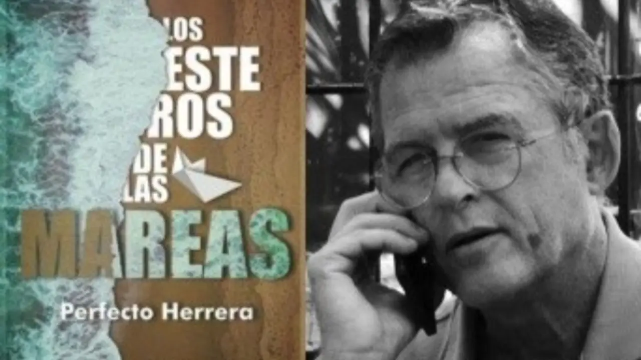 Portada de "Los esteros de las mareas", y retrato de Perfecto Herrera, su autor