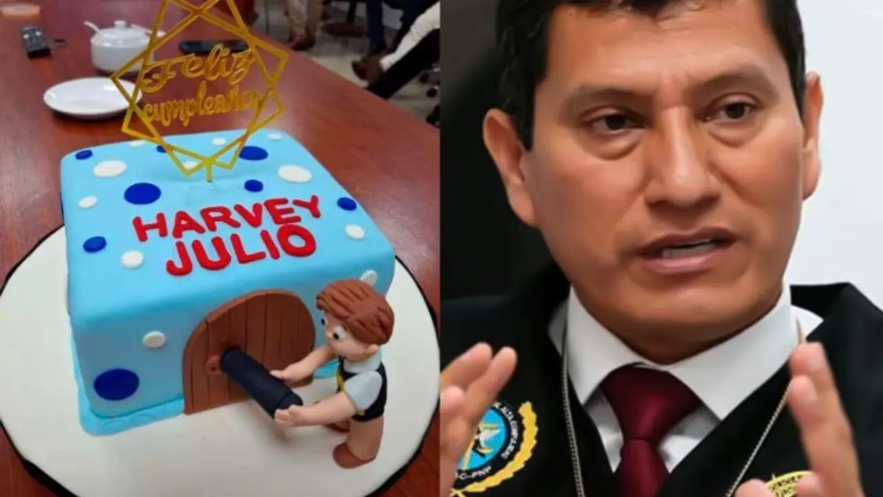El coronel Harvey Julio Colchado y su tarta de cumplea&ntilde;os. / RR.SS.