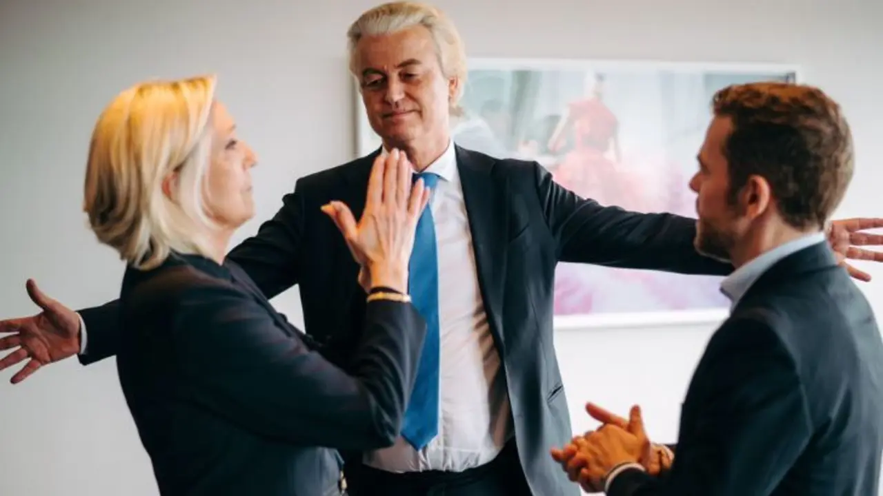 Geert Wilders junto a Marine Le Pen y Thibaut Fran&ccedil;ois. / @geertwilderspvv.